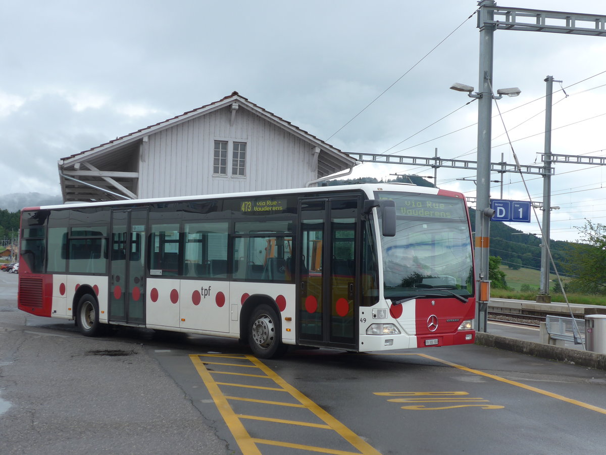 (171'791) - TPF Fribourg - Nr. 49/FR 300'300 - Mercedes am 13. Juni 2016 beim Bahnhof Pal�zieux