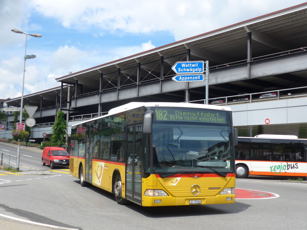 (172'581) - Postautobetriebe Unteres Toggenburg, L�tisburg - SG 35'766 - Mercedes am 27. Juni 2016 beim Bahnhof Herisau