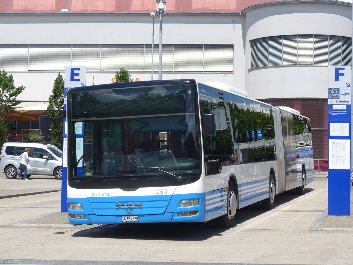 (172'644) - WilMobil, Wil - Nr. 293/SG 354'228 - MAN (ex RTB Altst�tten Nr. 3; ex SBC Chur Nr. 97) am 27. Juni 2016 beim Bahnhof Wil