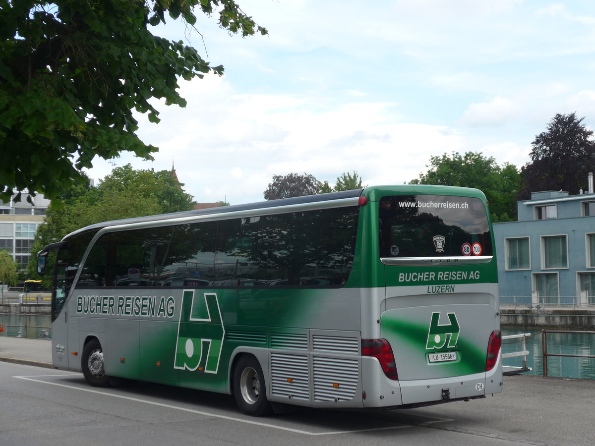(172'763) - Bucher, Luzern - LU 15'566 - Setra am 5. Juli 2016 bei der Schiffl�ndte Thun