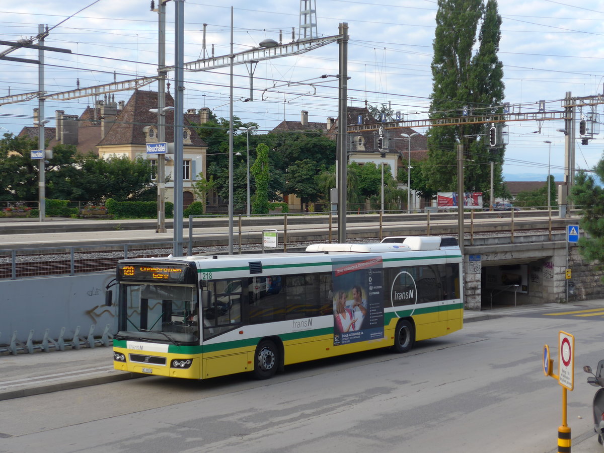(173'536) - transN, La Chaux-de-Fonds - Nr. 218/NE 99'218 - Volvo (ex TN Neuch�tel Nr. 218) am 1. August 2016 beim Bahnhof Neuch�tel