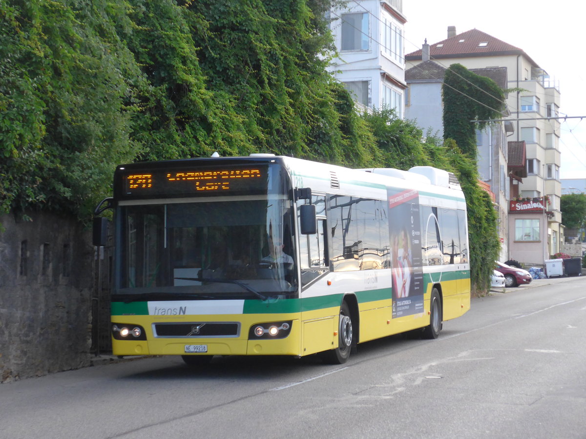 (173'537) - transN, La Chaux-de-Fonds - Nr. 218/NE 99'218 - Volvo (ex TN Neuch�tel Nr. 218) am 1. August 2016 beim Bahnhof Neuch�tel