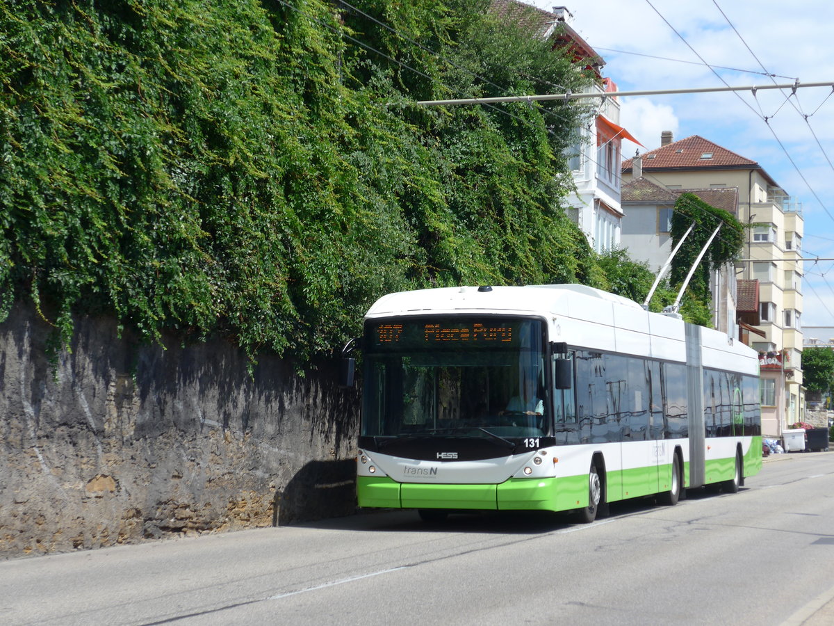 (173'576) - transN, La Chaux-de-Fonds - Nr. 131 - Hess/Hess Gelenktrolleybus am (ex TN Neuch�tel Nr. 131) am 1. August 2016 beim Bahnhof Neuch�tel