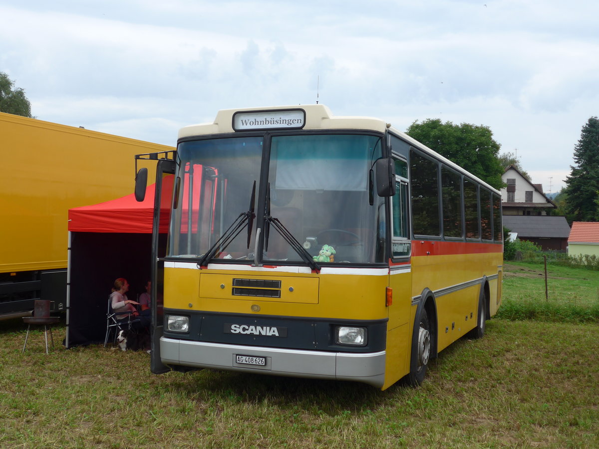 (173'955) - Aus der Schweiz: Schneller, M�genwil - AG 408'626 - Scania/Hess (ex Dubuis, Savi�se) am 20. August 2016 in B�singen, Bahnhof