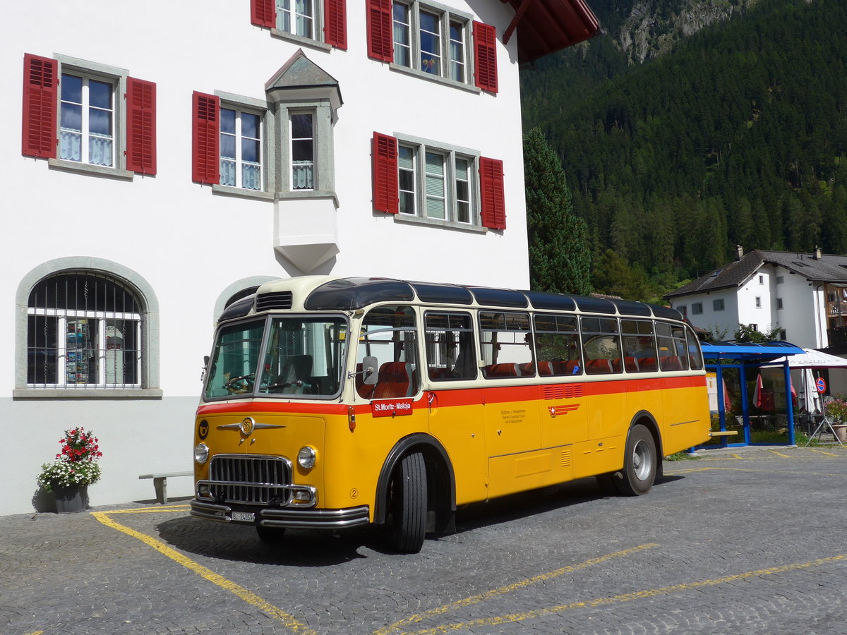 (174'241) - Tanner&Lambach, Reigoldswil - Nr. 2/BL 24'059 - FBW/R&J (ex Hunziker, R�schlikon; ex P 24'059; ex P 21'559) am 21. August 2016 in Andeer, Posta
