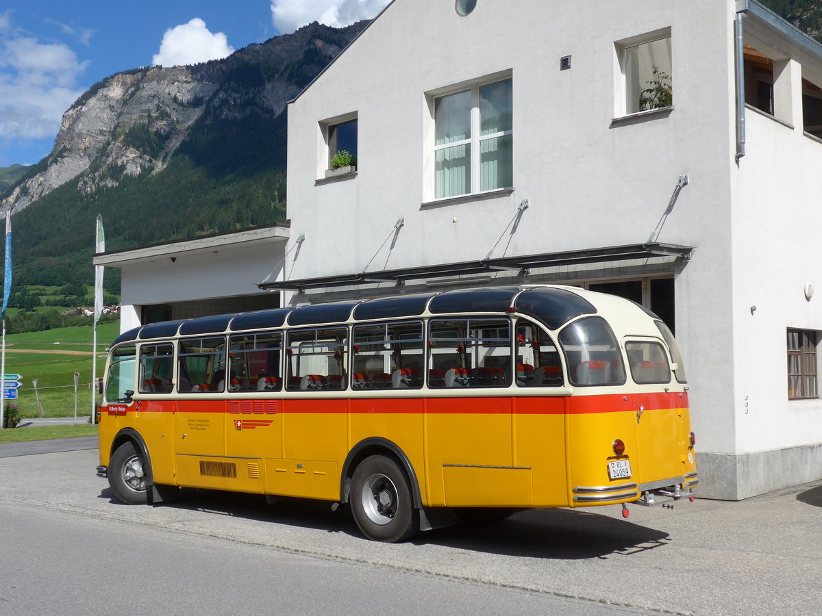 (174'244) - Tanner&Lambach, Reigoldswil - Nr. 2/BL 24'059 - FBW/R&J (ex Hunziker, R�schlikon; ex P 24'059; ex P 21'559) am 21. August 2016 in Andeer, Garage Mark