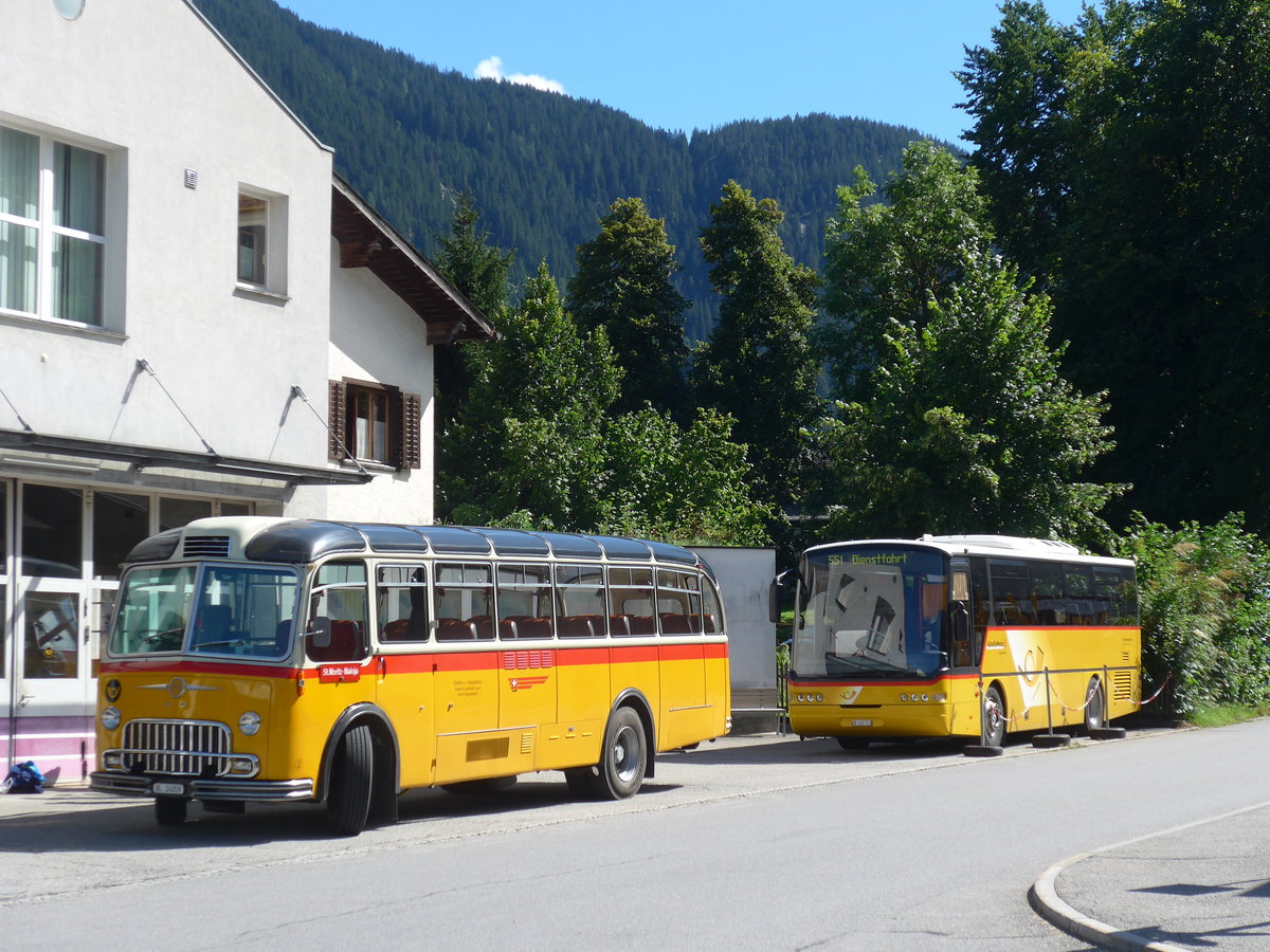 (174'246) - Tanner&Lambach, Reigoldswil - Nr. 2/BL 24'059 - FBW/R&J (ex Hunziker, R�schlikon; ex P 24'059; ex P 21'559) + Mark, Andeer - GR 163'713 - Neoplan am 21. August 2016 in Andeer, Garage Mark
