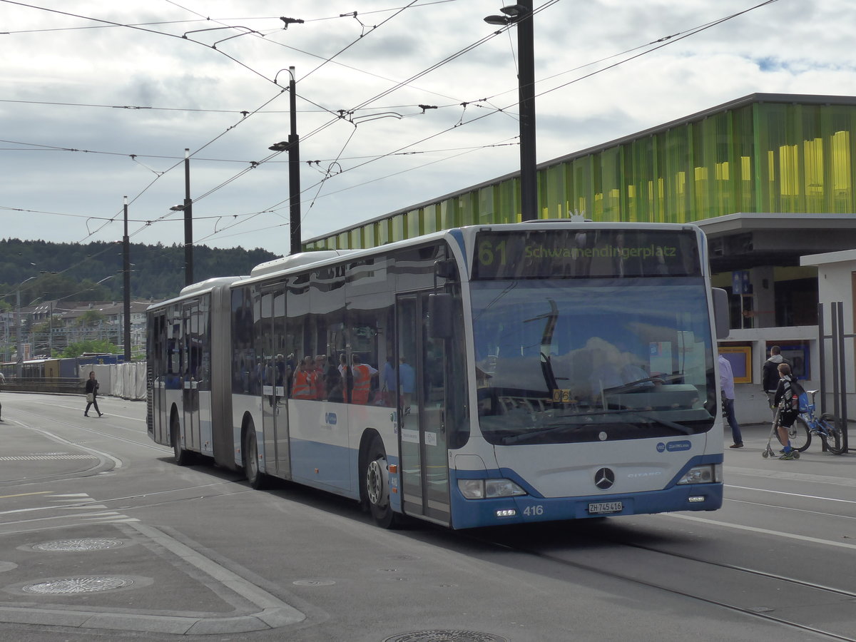 (174'644) - VBZ Z�rich - Nr. 416/ZH 745'416 - Mercedes am 5. September 2016 beim Bahnhof Z�rich-Oerlikon