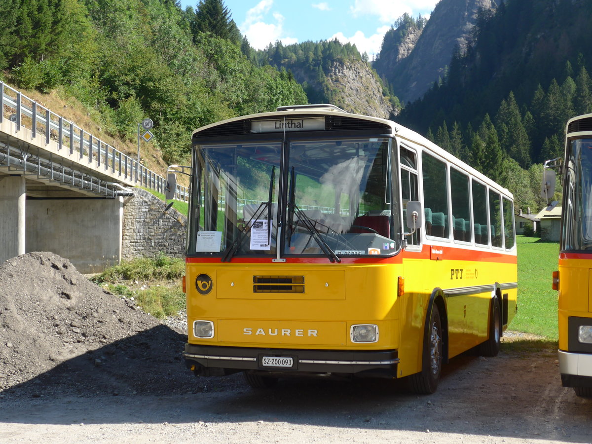 (174'675) - Inkamp, Altendorf - SZ 200'093 - Saurer/T�scher (ex Koch, Giswil; ex Selfors, Meiringen; ex P 24'236) am 10. September 2016 in Campo, Saurertreffen