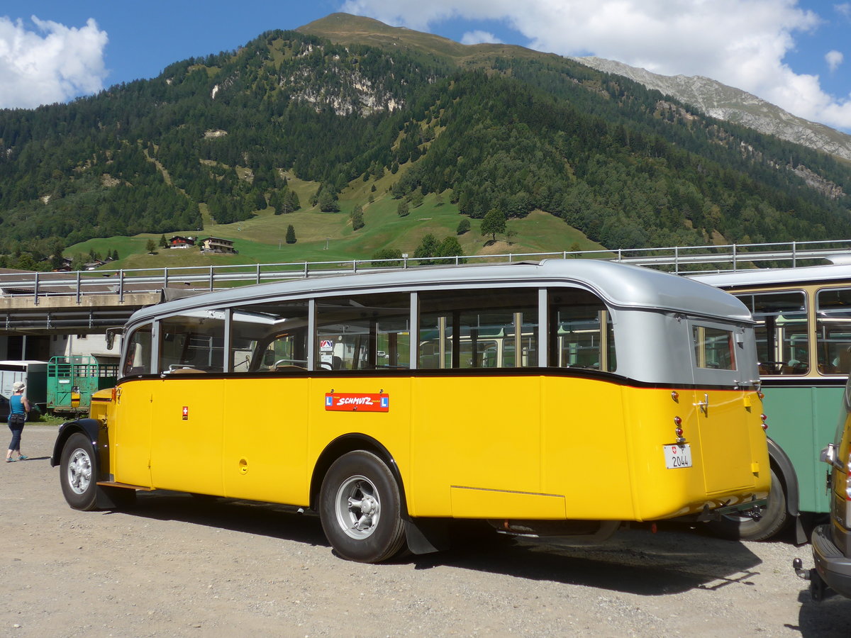 (174'680) - Schmutz, Vaulruz -  P 2044  - Saurer/Saurer (ex Nestl�; ex P 23'019; ex P 2044) am 10. September 2016 in Campo, Saurertreffen