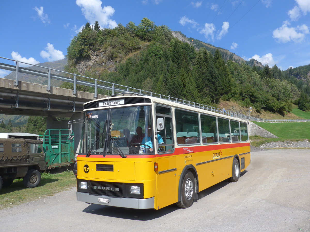 (174'782) - Voser, Neuenhof - AG 30'683 - Saurer/T�scher (ex Fischer, Roggwil; ex Mattli, Wassen) am 10. September 2016 in Campo, Saurertreffen
