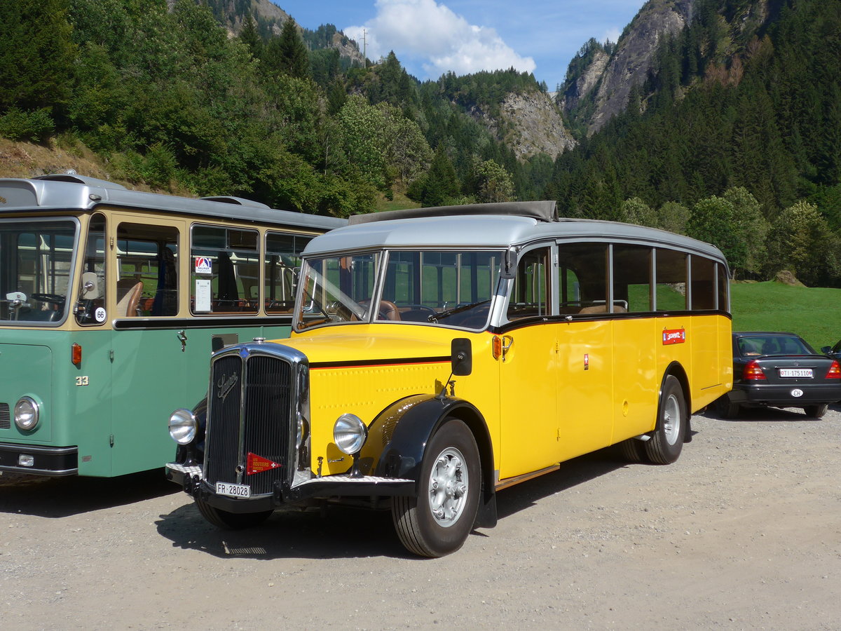 (174'785) - Schmutz, Vaulruz - FR 28'028 - Saurer/Saurer (ex Nestl�; ex P 23'019; ex P 2044) am 10. September 2016 in Campo, Saurertreffen