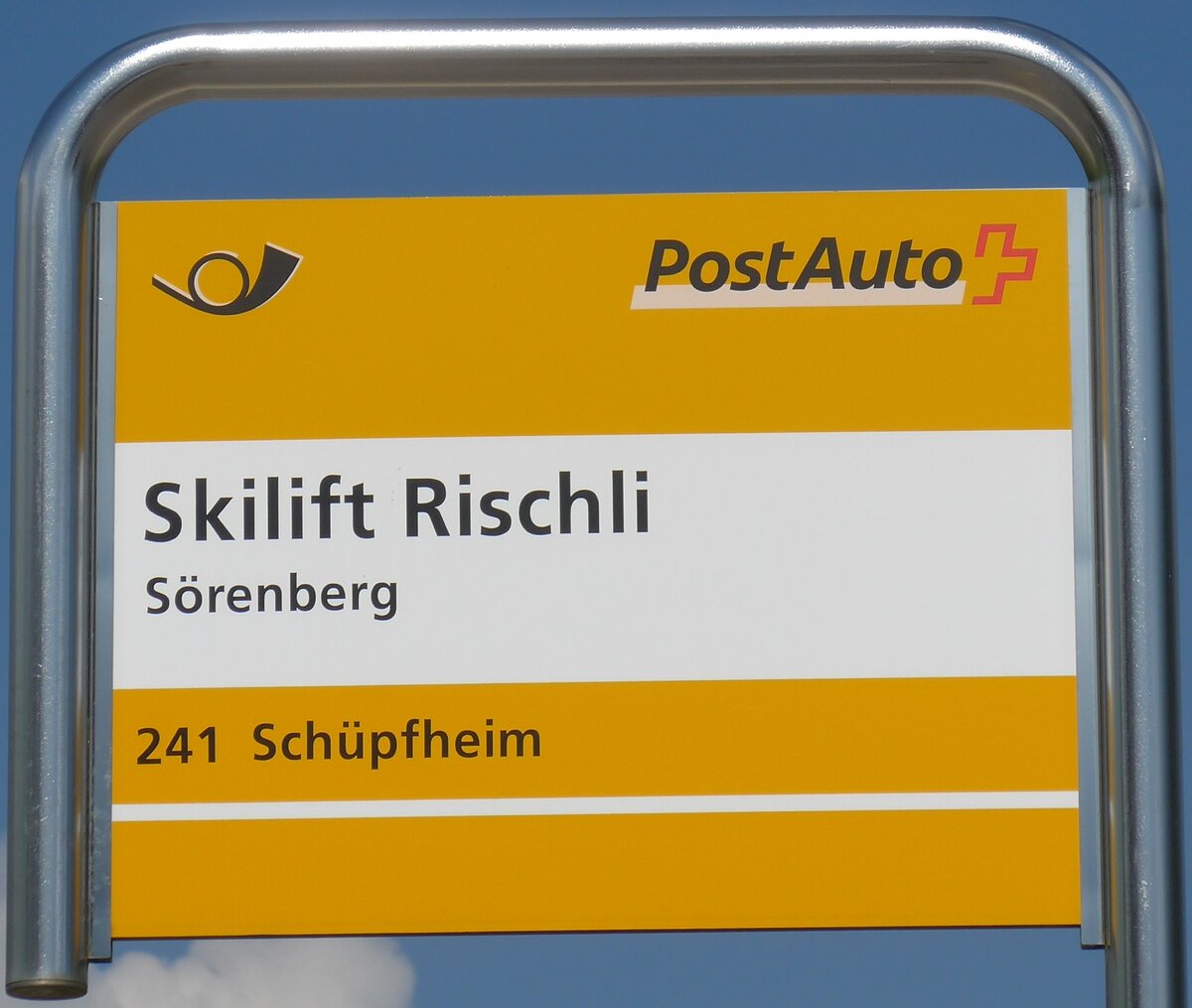 (174'894) - PostAuto-Haltestellenschild - S�renberg, Skilift Rischli - am 11. September 2016