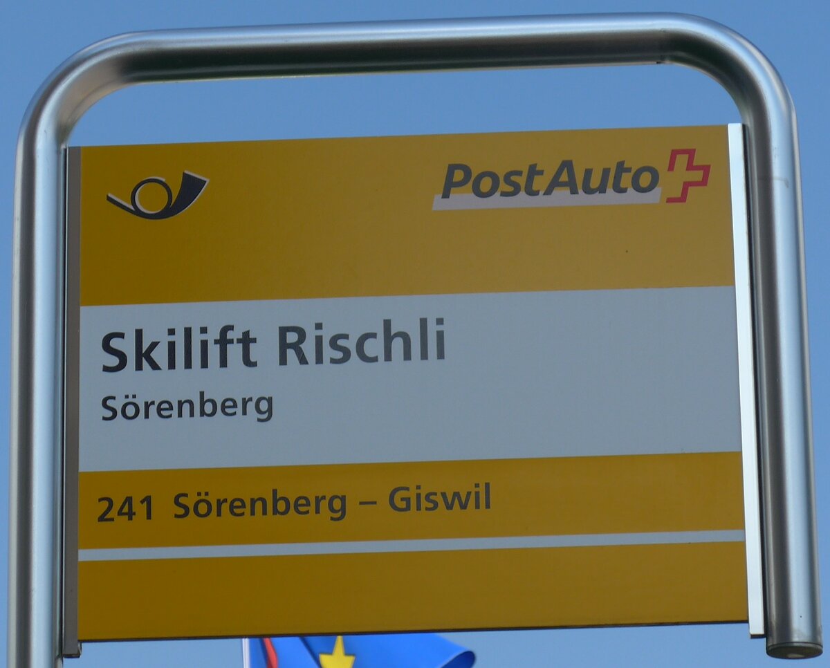 (174'895) - PostAuto-Haltestellenschild - S�renberg, Skilift Rischli - am 11. September 2016