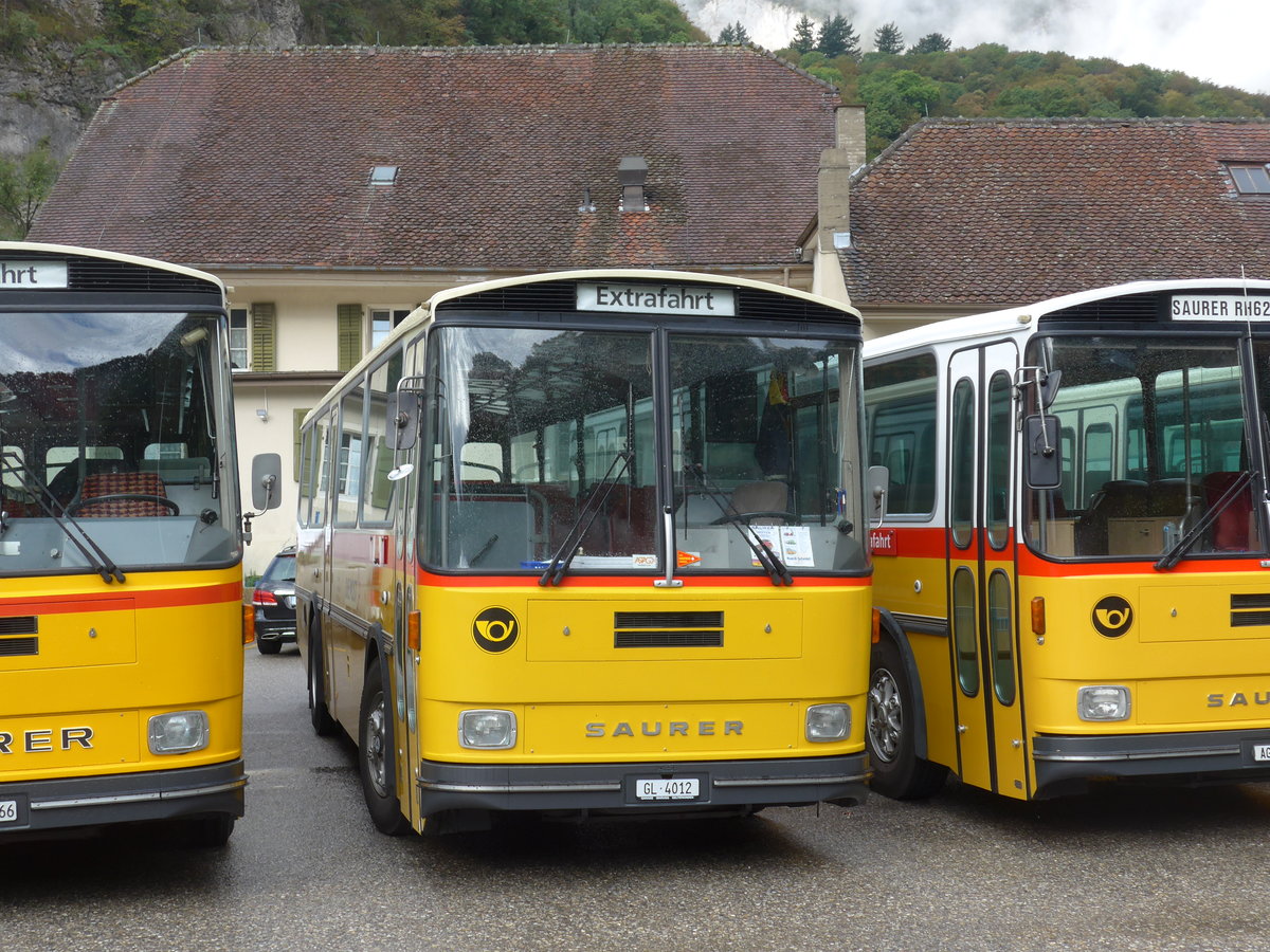 (175'314) - Schmid, Glarus - GL 4012 - Saurer/T�scher (ex Mosimann, Aesch; ex Erne, Full; ex P 24'257) am 2. Oktober 2016 in Oensingen, Bad Klus