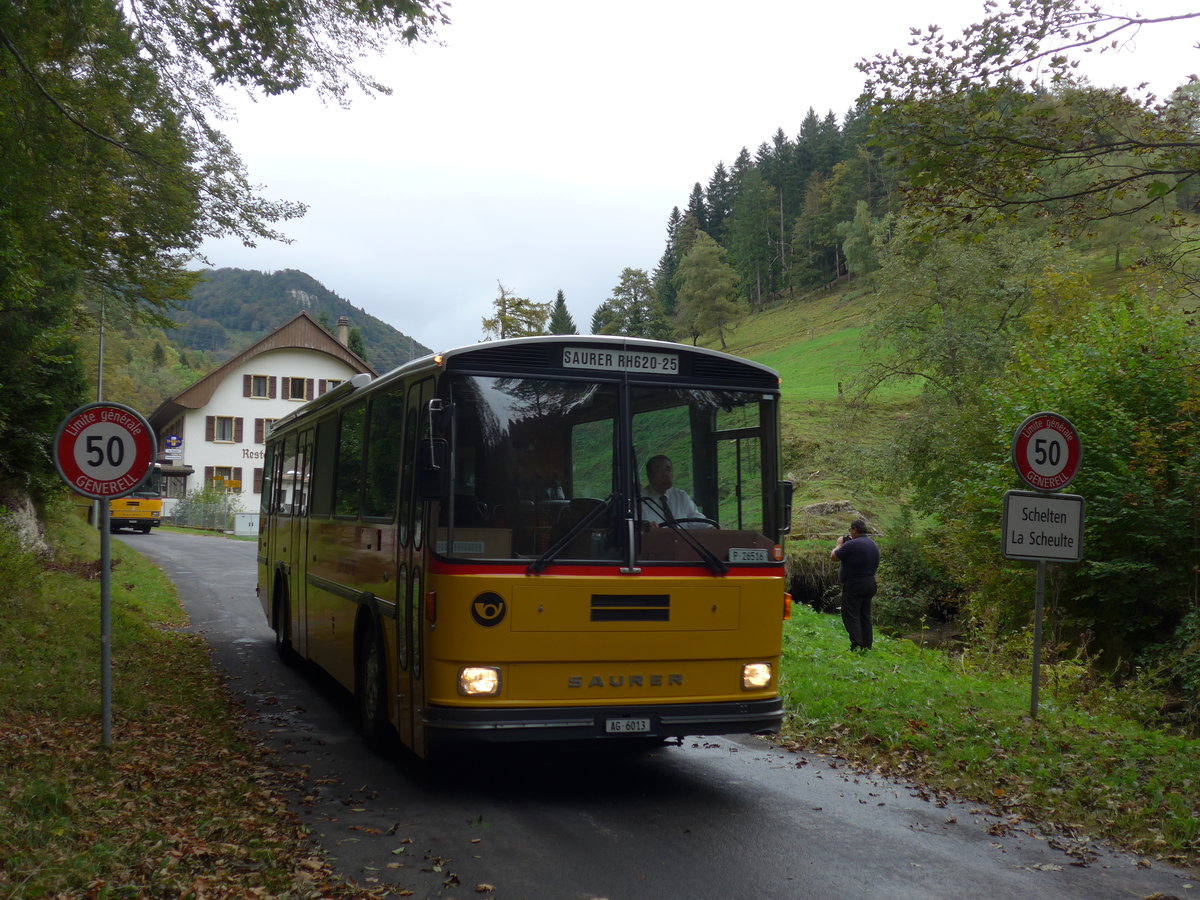(175'372) - Gloor, Staufen - AG 6013 - Saurer/Hess (ex ALMAT, Tagelswangen; ex P 26'516) am 2. Oktober 2016 in Schelten, Restaurant Scheltenm�hle