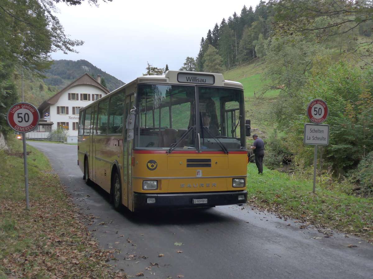 (175'373) - Amstein, Willisau - LU 90'998 U - Saurer/R&J (ex Thepra, Stans Nr. 17; ex Gowa, Stans Nr. 17) am 2. Oktober 2016 in Schelten, Restaurant Scheltenm�hle