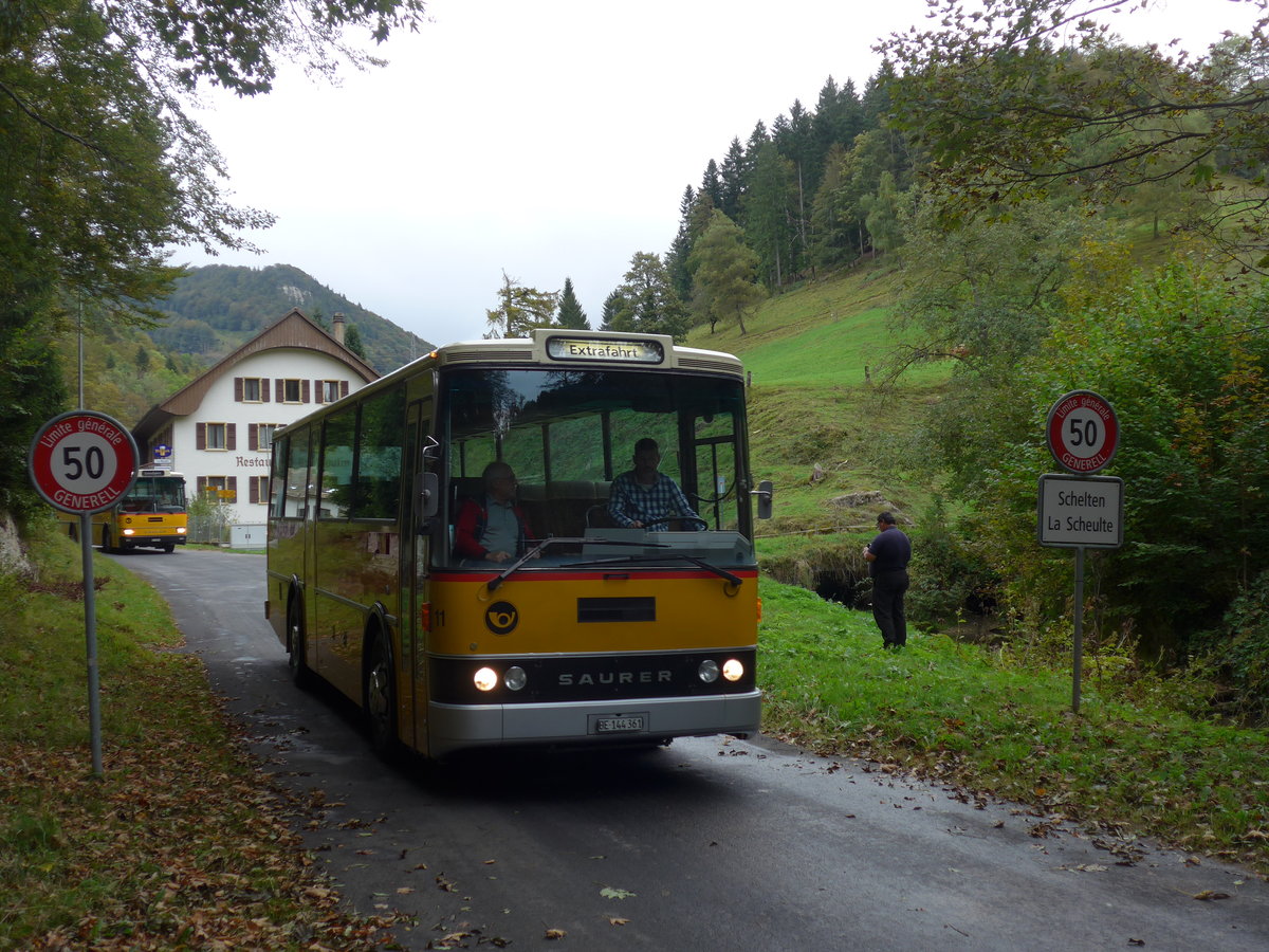 (175'374) - Aebi, Koppigen - Nr. 11/BE 144'361 - Saurer/Lauber (ex Leuenberger, Kirchberg; ex Niederer, Filzbach Nr. 11) am 2. Oktober 2016 in Schelten, Restaurant Scheltenm�hle