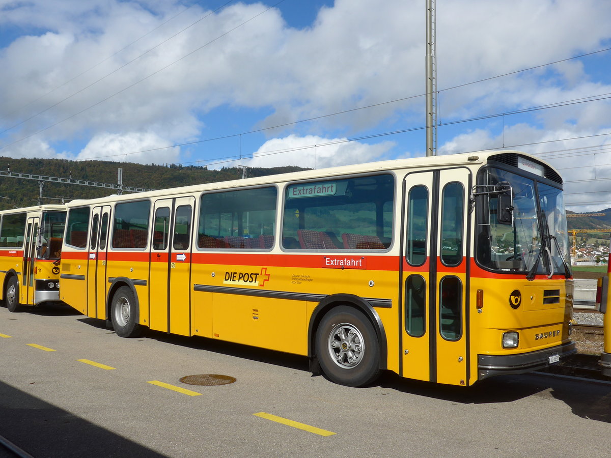 (175'385) - Gautschi, Suhr - AG 6835 - Saurer/T�scher (ex L�tscher, Neuheim Nr. 200; ex Cartek, Regensdorf; ex P 25'822) am 2. Oktober 2016 beim Bahnhof Glovelier