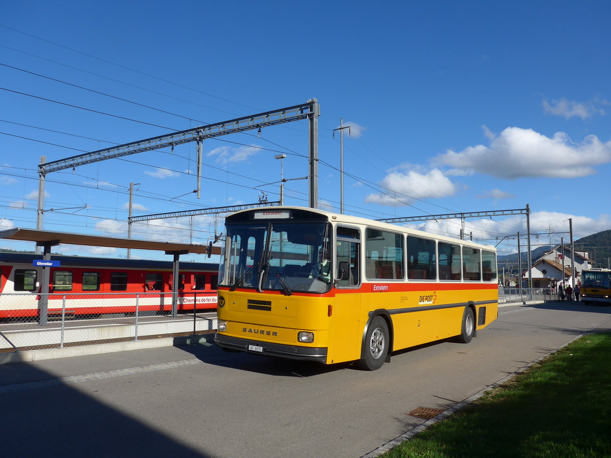 (175'404) - Gautschi, Suhr - AG 6835 - Saurer/T�scher (ex L�tscher, Neuheim Nr. 200; ex Cartek, Regensdorf; ex P 25'822) am 2. Oktober 2016 beim Bahnhof Glovelier