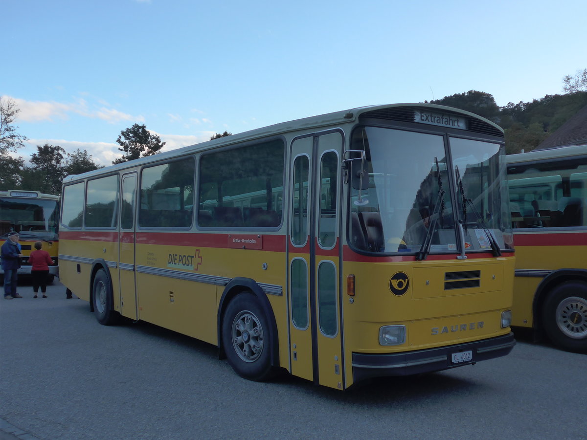 (175'415) - Schmid, Glarus - GL 4012 - Saurer/T�scher (ex Mosimann, Aesch; ex Erne, Full; ex P 24'257) am 2. Oktober 2016 in Oensingen, Bad Klus