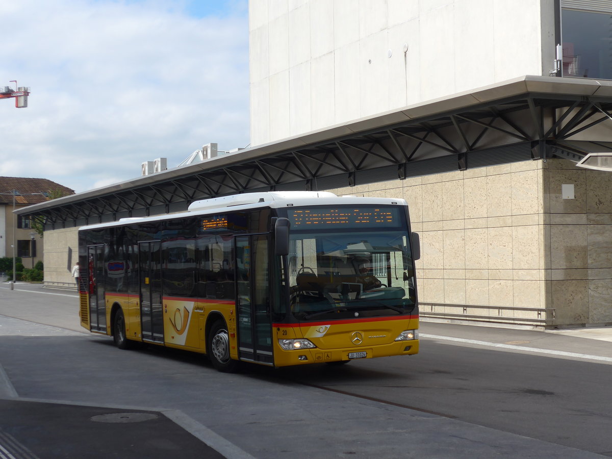 (175'495) - CarPostal Ouest - Nr. 20/JU 31'024 - Mercedes am 7. Oktober 2016 beim Bahnhof Del�mont