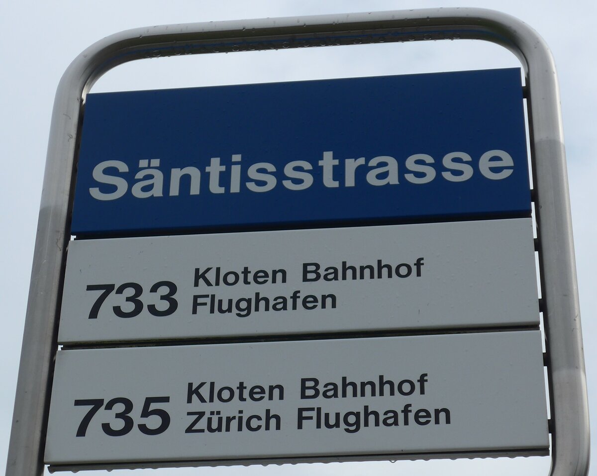 (176'277) - ZVV-Haltestellenschild - Kloten, S�ntisstrasse - am 23. Oktober 2016