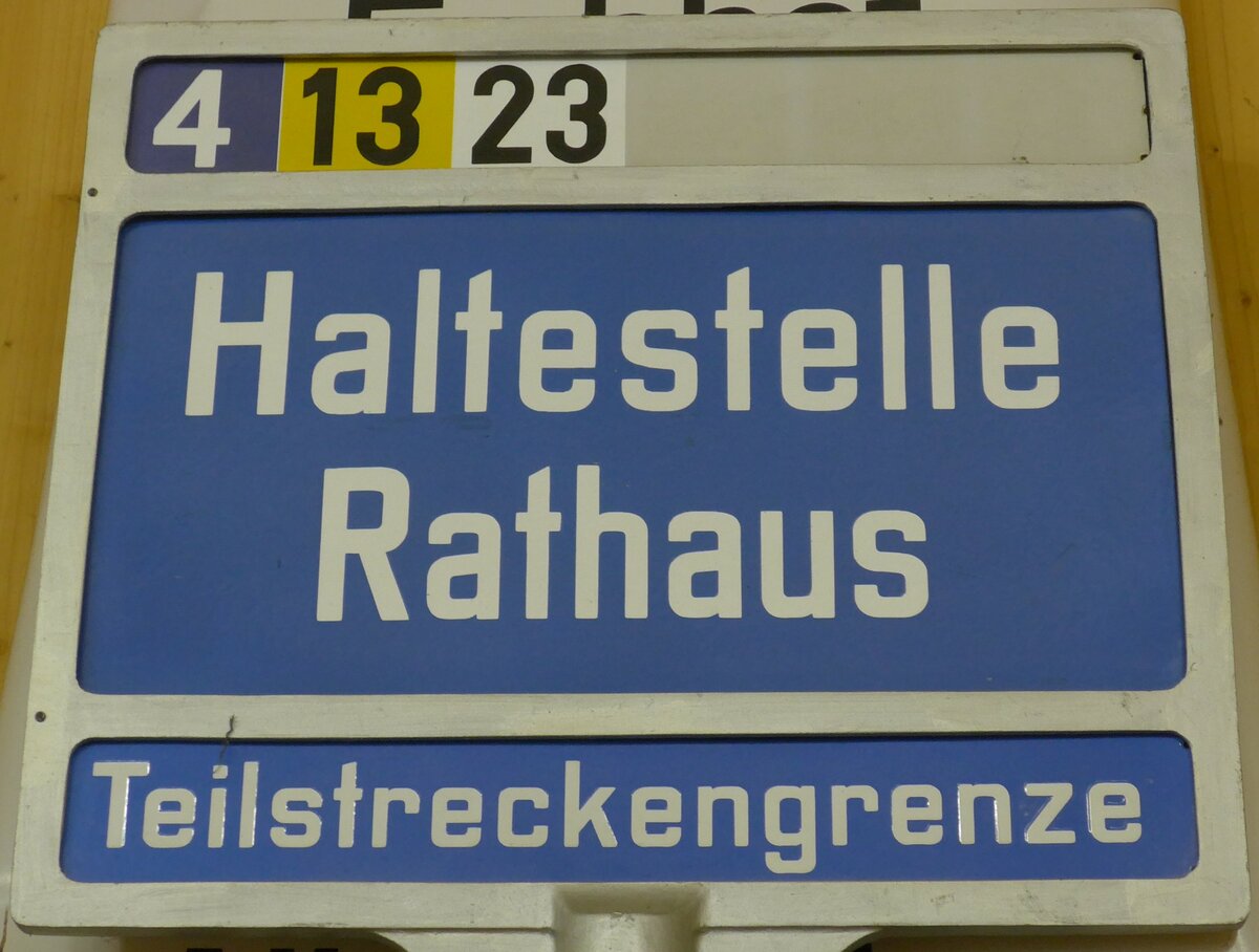 (176'308) - VBZ-Haltestellenschild - Z�rich, Rathaus - am 23. Oktober 2016 in Ziegelbr�cke, HNF-Museum