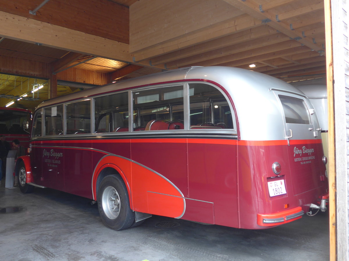 (176'310) - Biegger, Uster - Nr. 2/GL 1802 - Saurer/Lauber (ex T�l�verbier, Verbier Nr. 2; ex Werkbus; ex Rey, Ayent) am 23. Oktober 2016 in Ziegelbr�cke, Museum