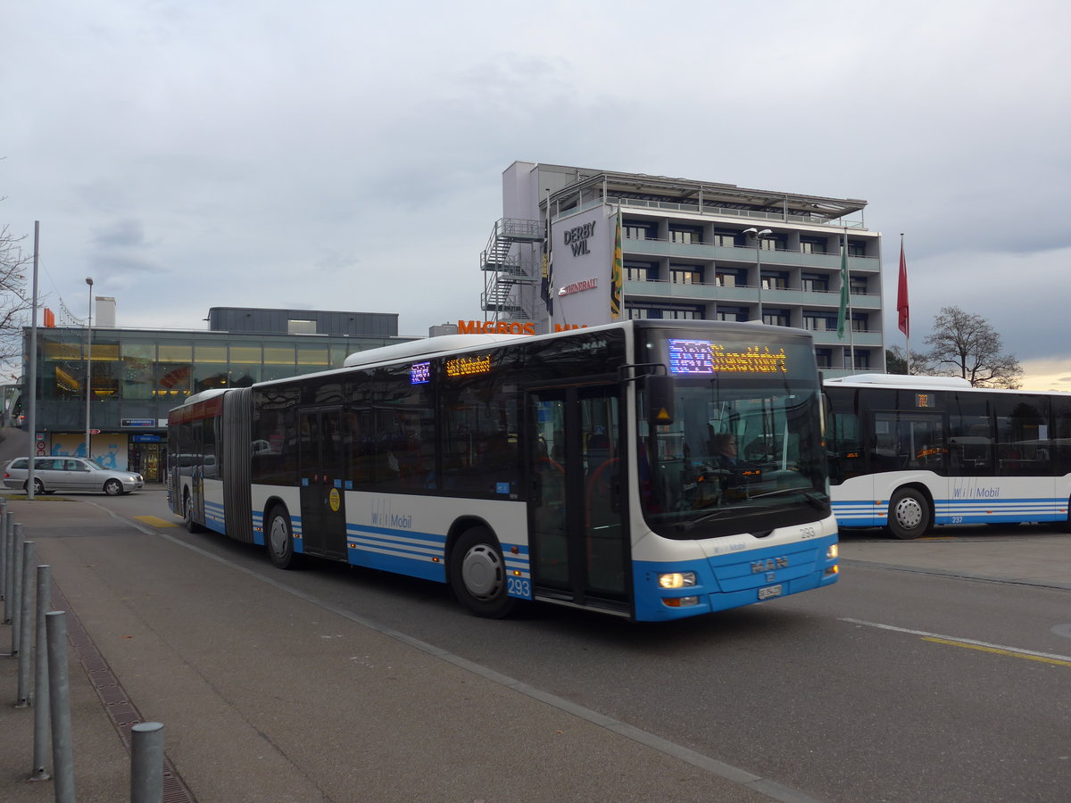 (176'720) - WilMobil, Wil - Nr. 293/SG 354'228 - MAN (ex RTB Altst�tten Nr. 3; ex SBC Chur Nr. 97) am 23. November 2016 beim Bahnhof Wil