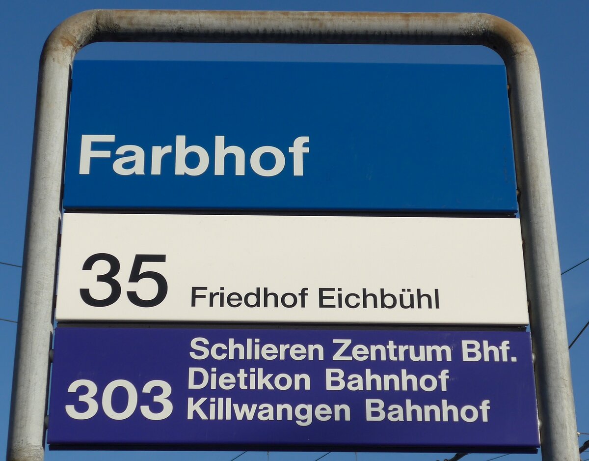 (176'916) - ZVV-Haltestellenschild - Z�rich, Farbhof - am 6. Dezember 2016