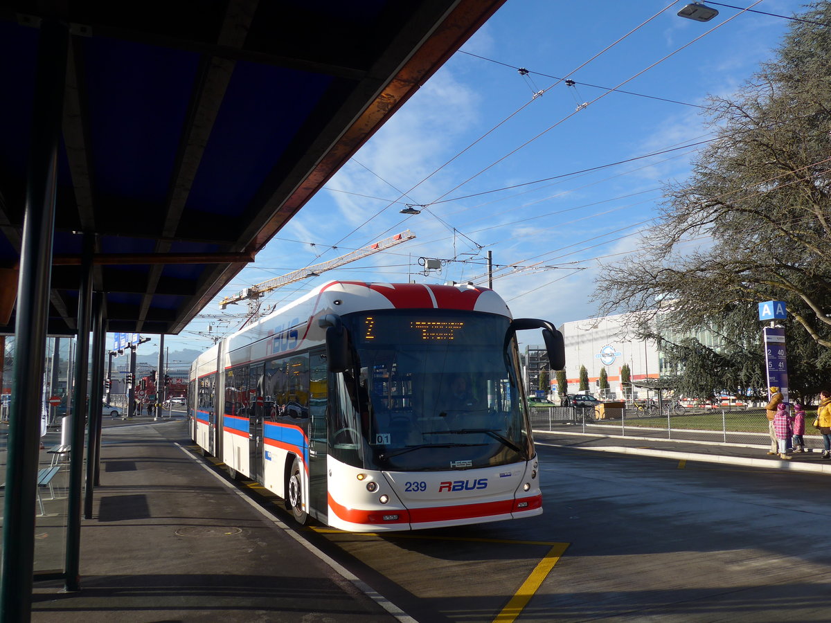 (177'152) - VBL Luzern - Nr. 239 - Hess/Hess Doppelgelenktrolleybus am 11. Dezember 2016 beim Bahnhof Emmenbr�cke S�d