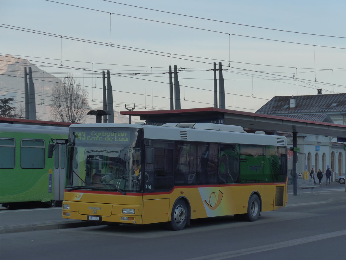 (177'552) - TPC Aigle - VD 1174 - MAN/G�ppel am 2. Januar 2017 beim Bahnhof Aigle