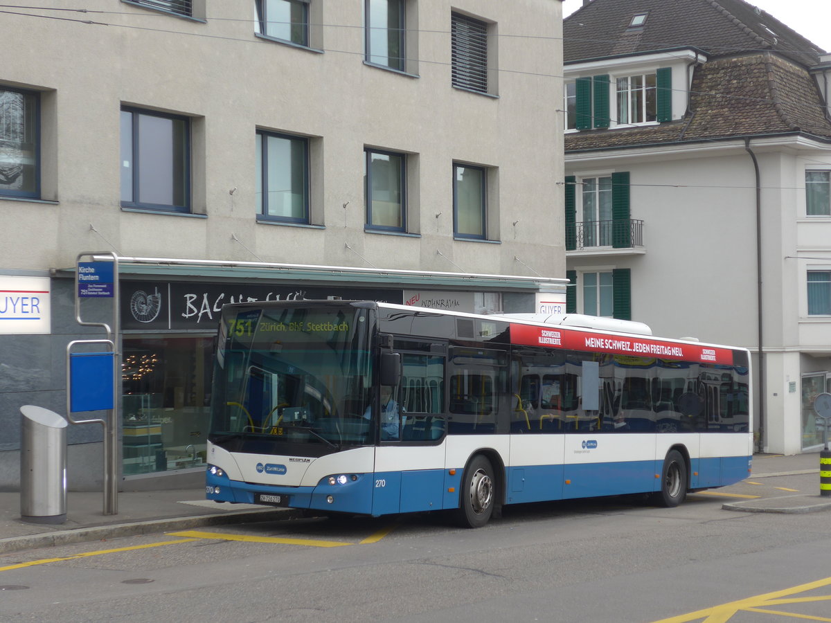 (178'490) - VBZ Z�rich - Nr. 270/ZH 726'270 - Neoplan am 10. Februar 2017 in Z�rich, Kirche Fluntern