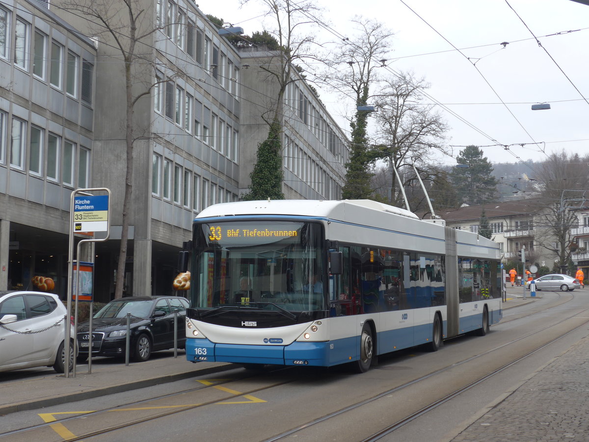 (178'492) - VBZ Z�rich - Nr. 163 - Hess/Hess Gelenktrolleybus am 10. Februar 2017 in Z�rich, Kirche Fluntern