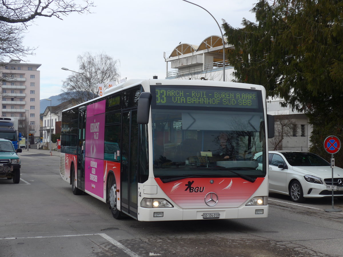 (178'785) - BGU Grenchen - Nr. 14/SO 104'010 - Mercedes am 4. M�rz 2017 beim Bahnhof Grenchen S�d