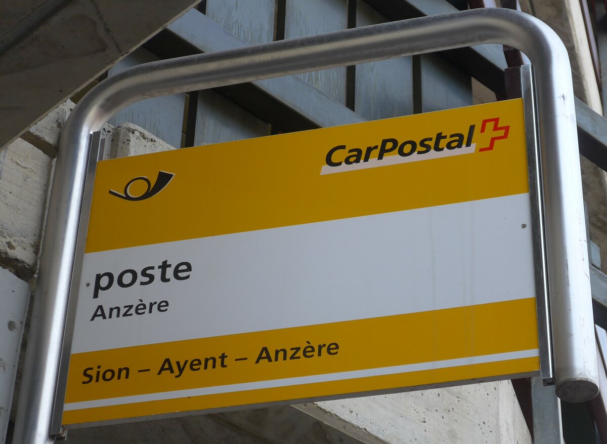 (178'959) - PostAuto-Haltestellenschild - Anz�re, poste - am 12. M�rz 2017