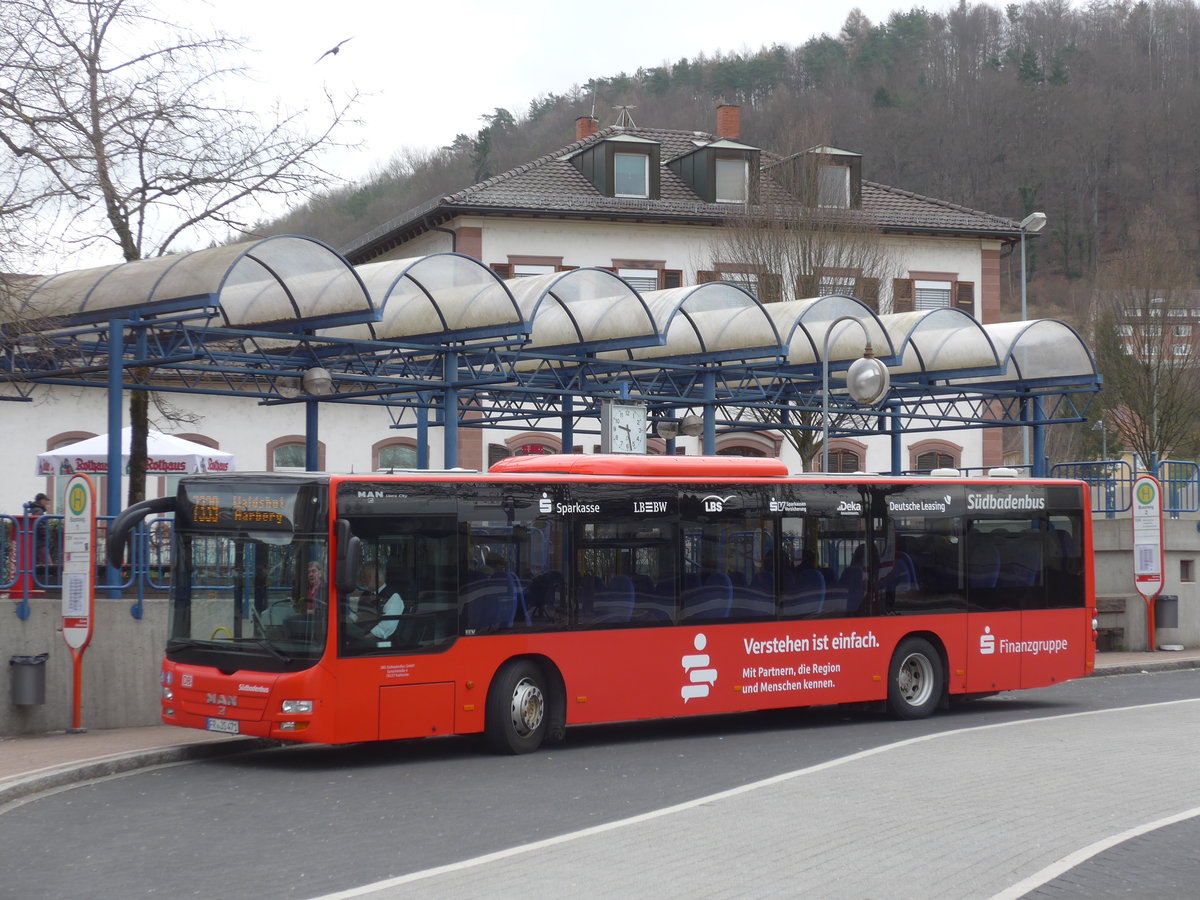 (179'006) - SBG Freiburg - FR-JS 471 - MAN am 20. M�rz 2017 beim Bahnhof Waldshut