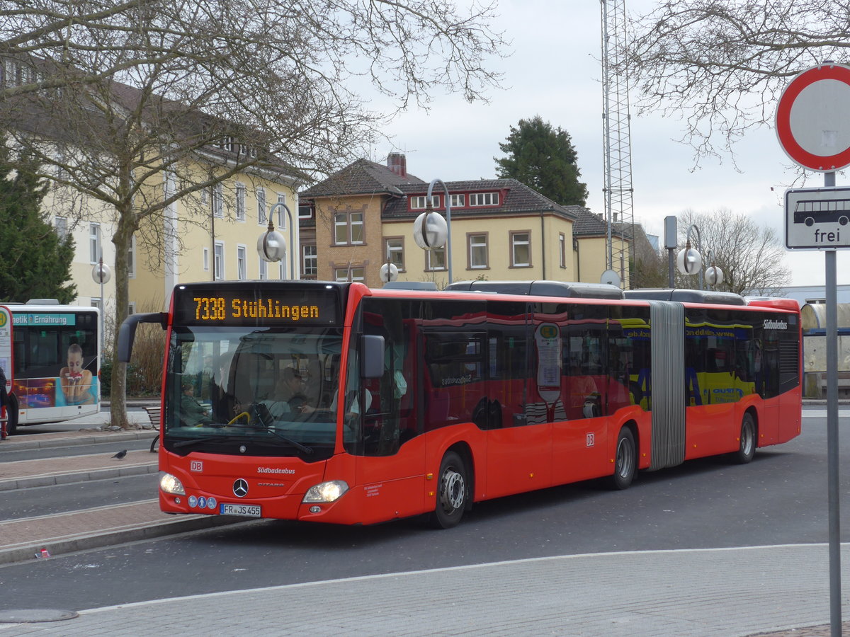 (179'009) - SBG Freiburg - FR-JS 455 - Mercedes am 20. M�rz 2017 beim Bahnhof Waldshut