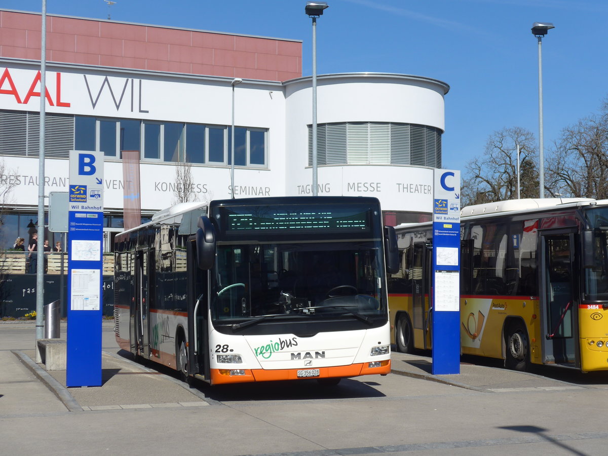 (179'225) - Regiobus, Gossau - Nr. 28/SG 356'028 - MAN am 23. M�rz 2017 beim Bahnhof Wil