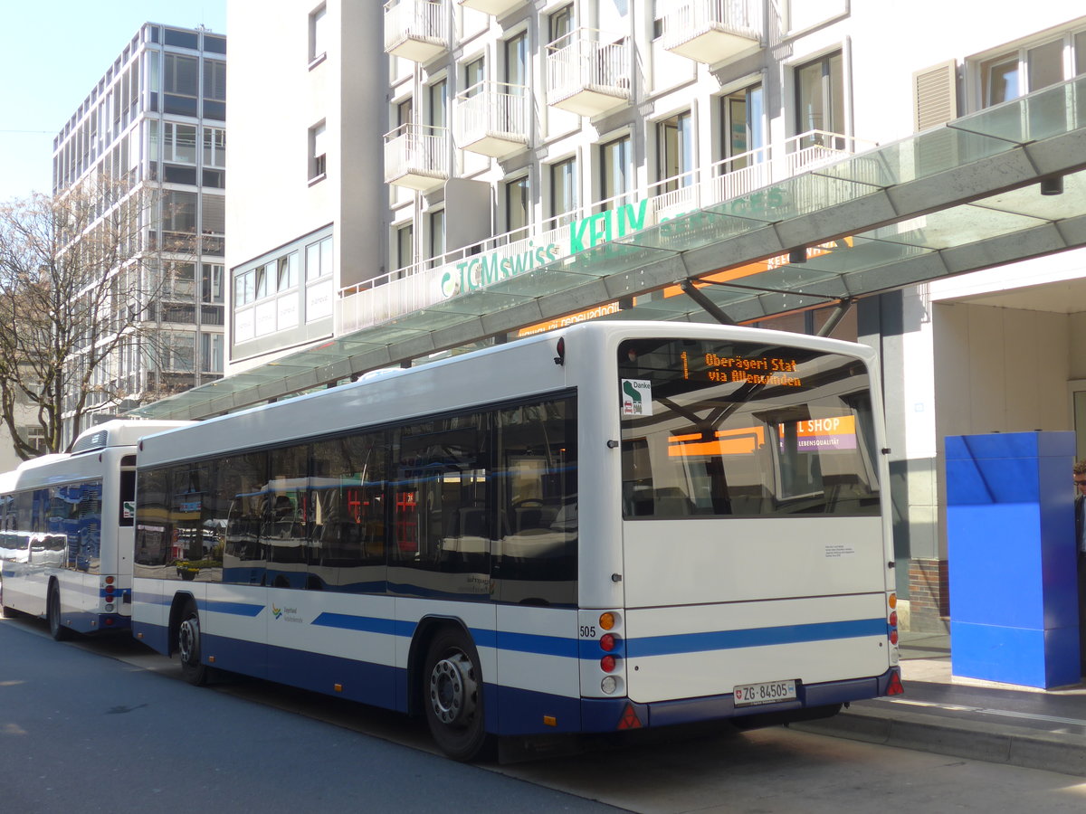 (179'489) - ZVB Zug - Nr. 505/ZG 84'505 - Lanz+Marti/Hess Personenanh�nger am 10. April 2017 beim Bahnhof Zug