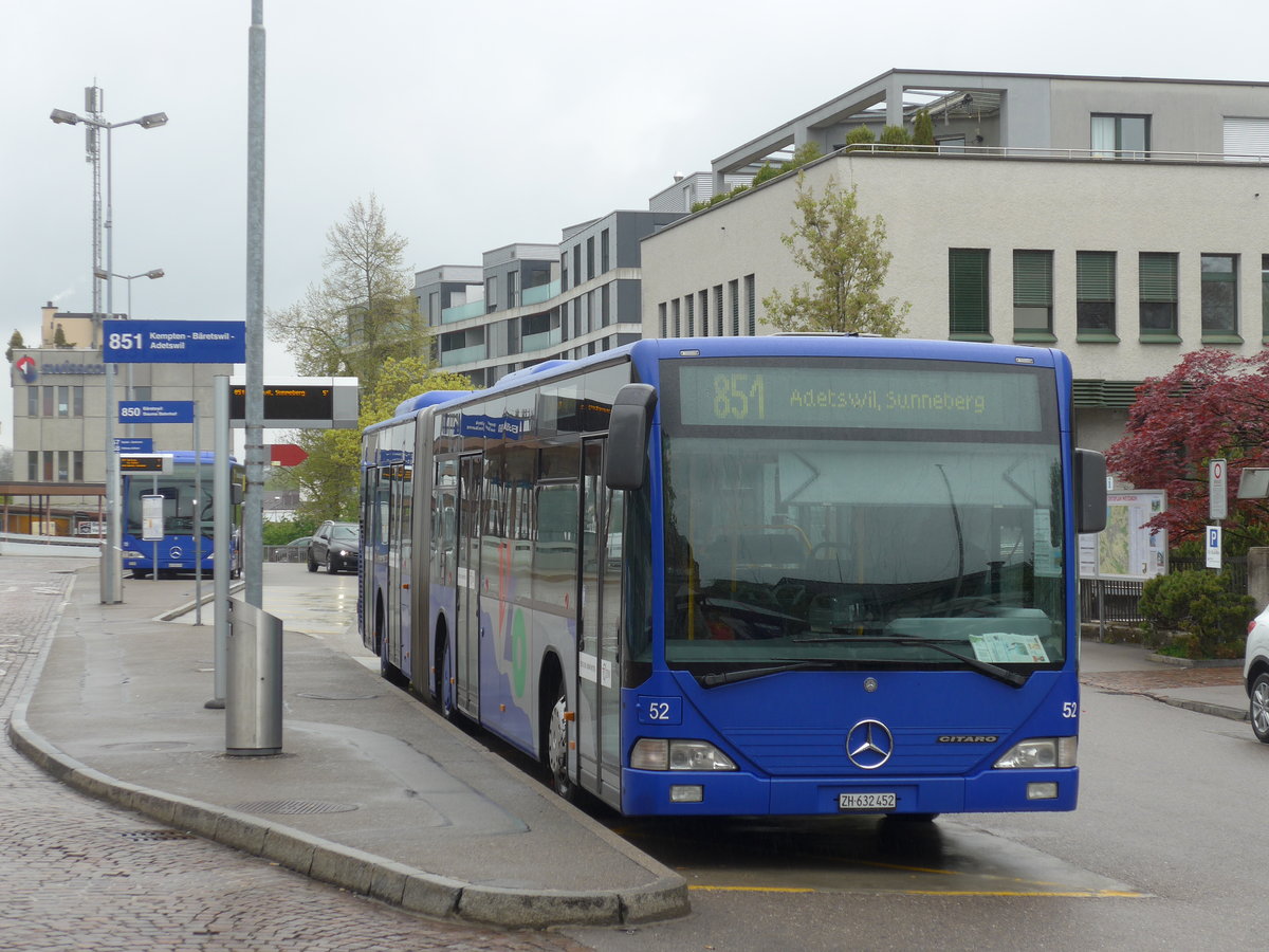 (179'625) - VZO Gr�ningen - Nr. 52/ZH 632'452 - Mercedes am 16. April 2017 beim Bahnhof Wetzikon