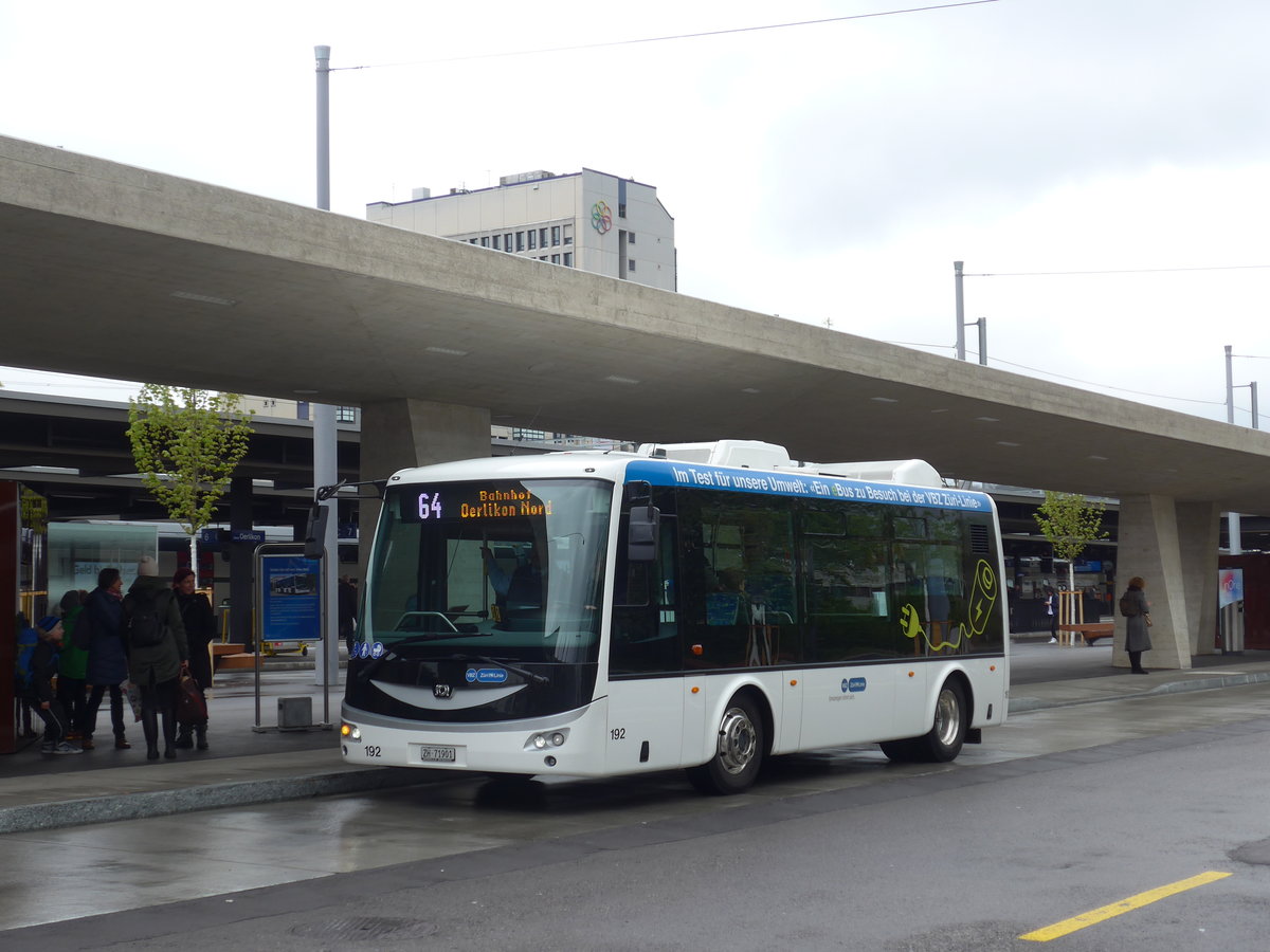 (179'734) - VBZ Z�rich - Nr. 192/ZH 71'901 - SOR am 26. April 2017 beim Bahnhof Z�rich-Oerlikon
