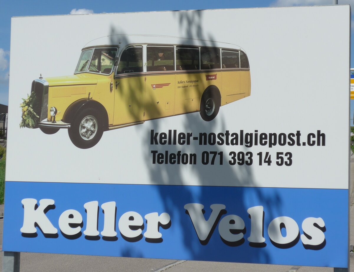 (180'203) - Plakat f�r Keller Nostalgiepost und Keller Velos am 21. Mai 2017 in Niederwil, Garage