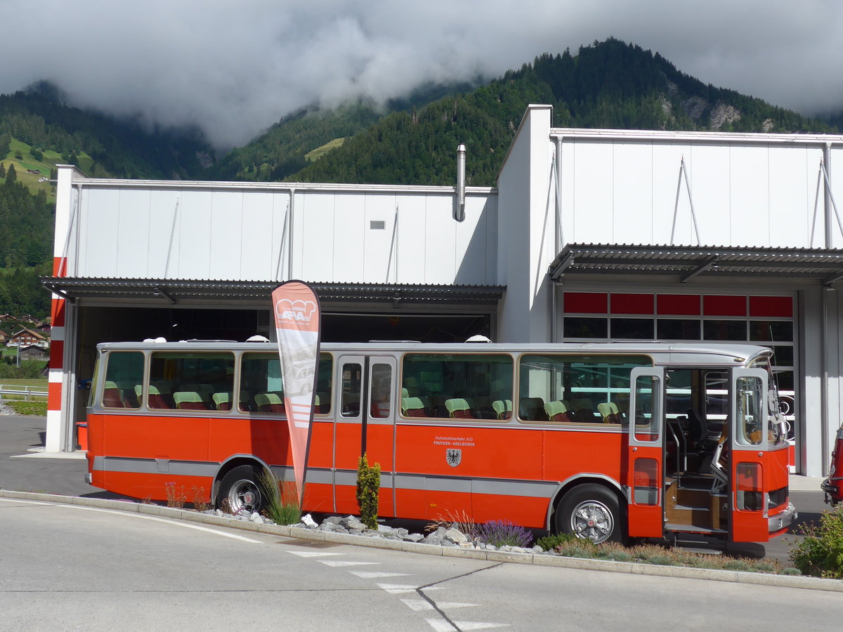 (181'634) - FBW-Club, M�nnedorf - ZH 123'180 - FBW/R&J (ex Tiemann, Oetwil Nr. 19; ex W�est, Brittnau; ex Wespe, Altst�tten; ex AFA Adelboden Nr. 19) am 1. Juli 2017 in Frutigen, Garage AFA