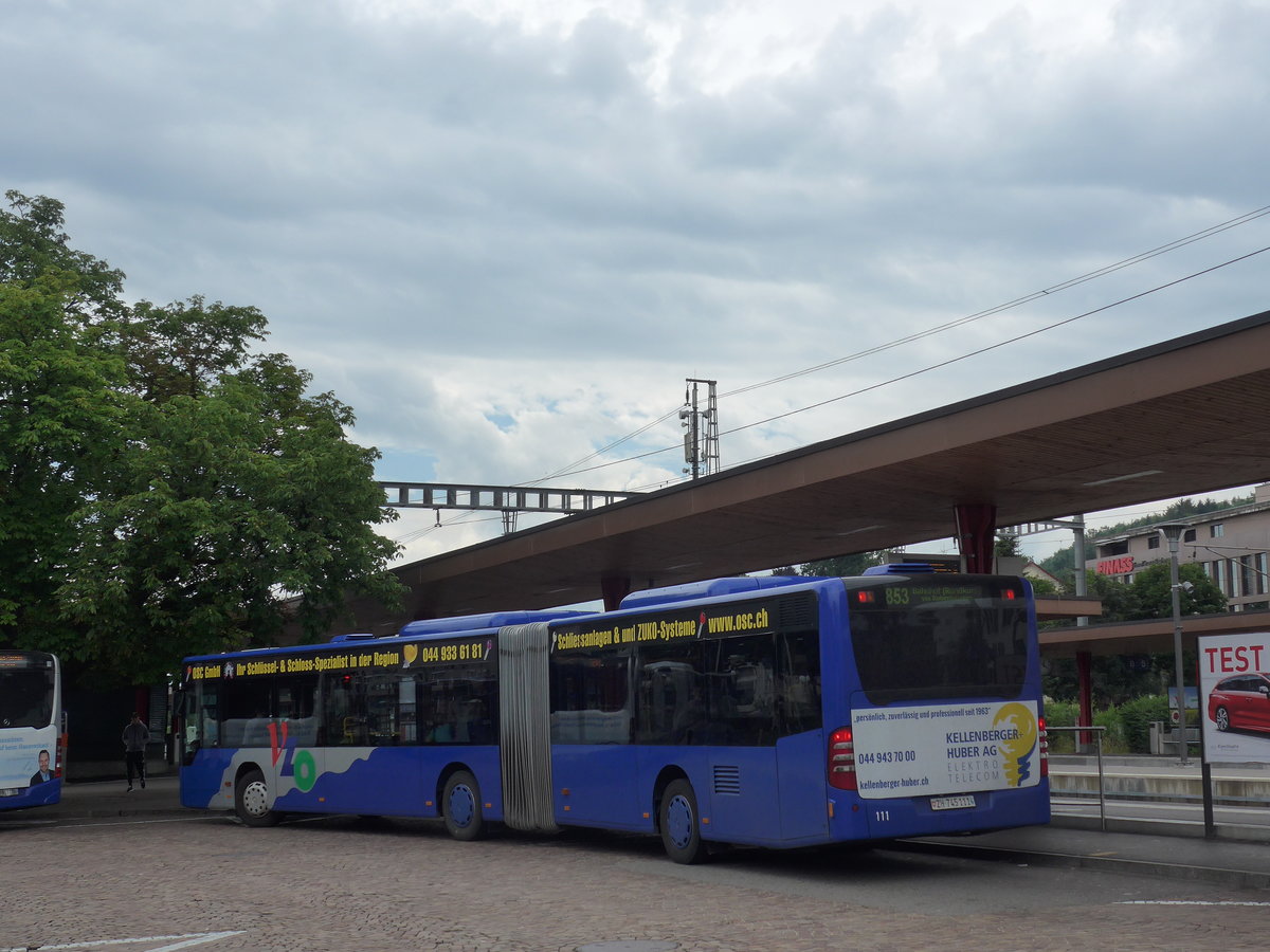 (181'954) - VZO Gr�ningen - Nr. 111/ZH 745'111 - Mercedes am 10. Juli 2017 beim Bahnhof Wetzikon