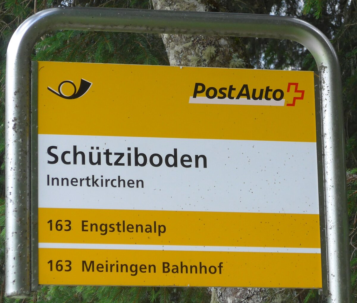 (182'127) - PostAuto-Haltestellenschild - Innertkirchen, Sch�tziboden - am 16. Juli 2017