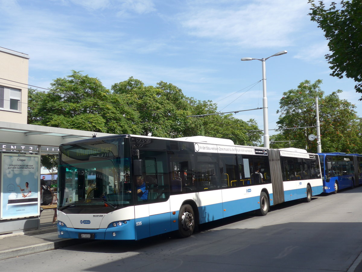 (182'651) - VBZ Z�rich - Nr. 535/ZH 730'535 - Neoplan am 3. August 2017 in Z�rich, Schwamendingerplatz