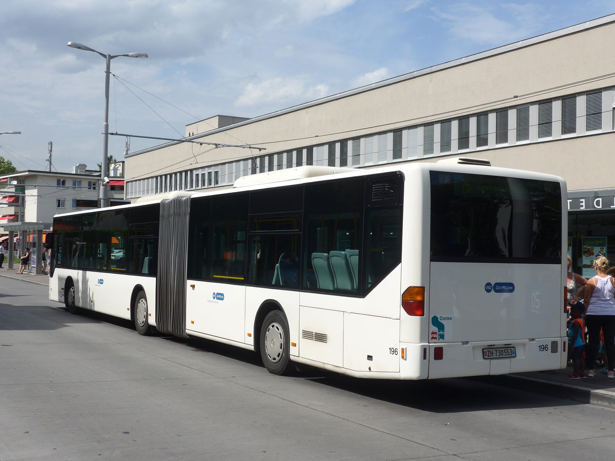 (182'658) - VBZ Z�rich - Nr. 196/ZH 730'553 - Mercedes (ex Welti-Furrer, Bassersdorf Nr. 96) am 3. August 2017 in Z�rich, Schwamendingerplatz
