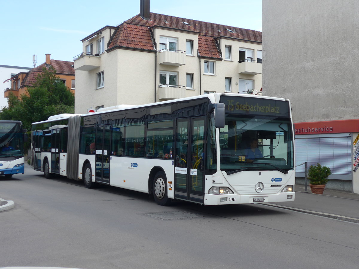 (182'661) - VBZ Z�rich - Nr. 196/ZH 730'553 - Mercedes (ex Welti-Furrer, Bassersdorf Nr. 96) am 3. August 2017 in Z�rich, Schwamendingerplatz